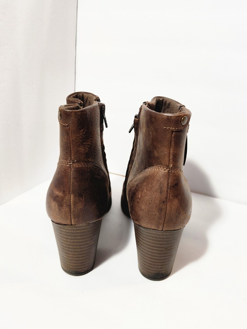 Clarks Leather Boots Brown Ankle Heel - Picture 5 of 8